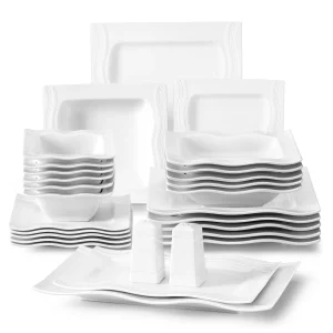 MALACASA  White Porcelain Plates and Bowls Set